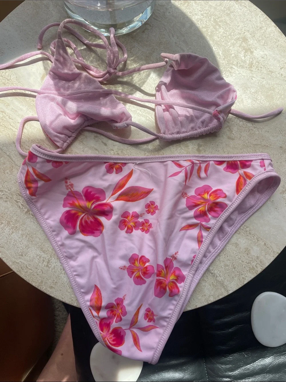 Pink Floral Triangle Bikini Set